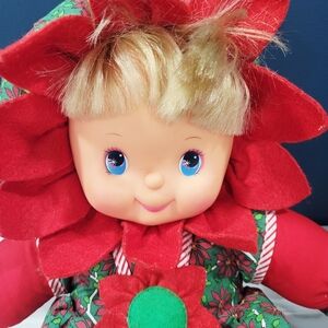 Vintage Poinsettia Christmas Doll HK City Toys 18" Holiday Decor 90s